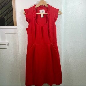 Tabitha Anthropologie Vibrant Red Ruffle Sleeve Mini Dress
